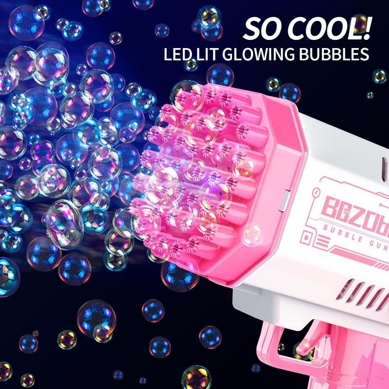 Photo 1 of  Bubble Gun, Bubble Machine, Light Up Bubble Blower with Bubble Solution, Mini Bubble Guns Toy for Kids Toddlers Outdoor Activity Birthday (Pink)
