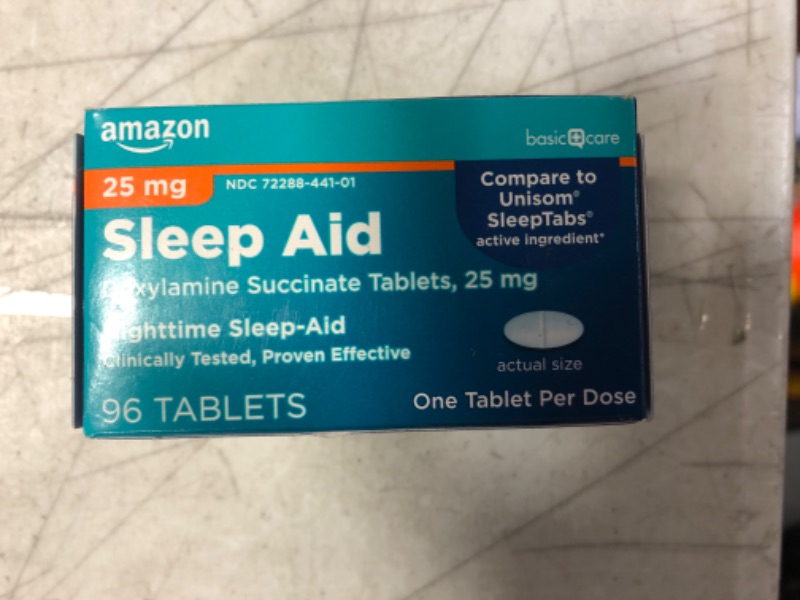 Photo 2 of Amazon Basic Care Sleep Aid Tablets, Doxylamine Succinate Tablets, 25 mg, Nighttime Sleep Aid to Help You Fall Asleep, White, 96 Count * 01/2025