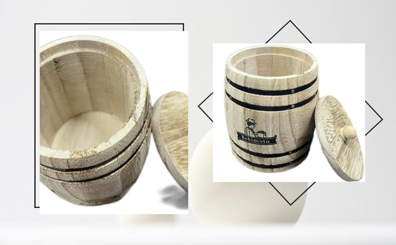 Photo 1 of 1pc Mini Size---Yakimoto wooden barrel with Lid  3.74"L x 3.54"W x 3.74"H
