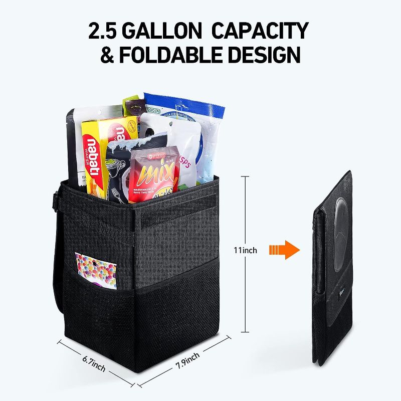 Photo 2 of AstroAI Car Trash Can with Lid and Storage Pockets, Leak-Proof Waterproof Car Garbage Can Large Opening, Multipurpose Folding Trash Bin for Car