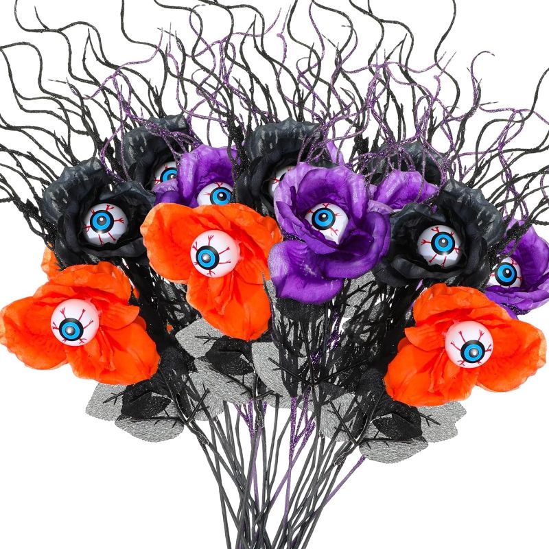 Photo 1 of 20 Pcs Halloween Artificial Branches Picks Stems Glitter Fake Twig Bush Berries Faux Twig Eyeball Stems for Halloween Gothic Party Haunted House Table Vases Centerpiece Home Decor Supplies (Scary)
