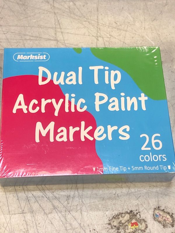 Photo 2 of MARKSIST 26 Colors Acrylic Paint Markers, Dual Tips Acrylic Paint Pens - 1mm Extra Fine Tip & 5mm Medium Tip, Non-toxic Acrylic Marker Pens for Rock, Wood, Paper, Canvas, Arts and Crafts