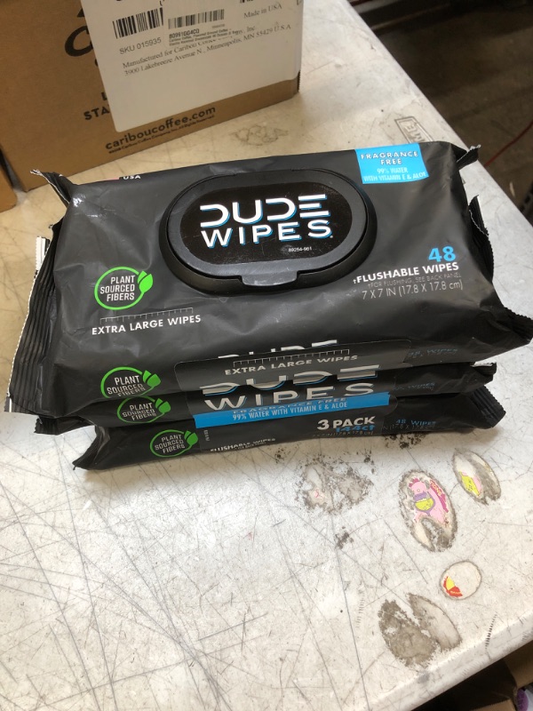 Photo 2 of DUDE Wipes Flushable Wipes Dispenser, Unscented Wet Wipes with Vitamin-E & Aloe for at-Home Use, Septic and Sewer Safe, 48 Count (Pack of 3) Fragrance Free