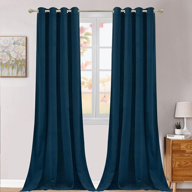 Photo 1 of ZHAOFENG Navy Blue Velvet Curtains 108 inches with Grommet, Blackout Luxury Thick Sunlight Dimming Heat Insulated Privacy Protect Velour Drapes for Bedroom, 2 Panels, W52 x L108 Inches
