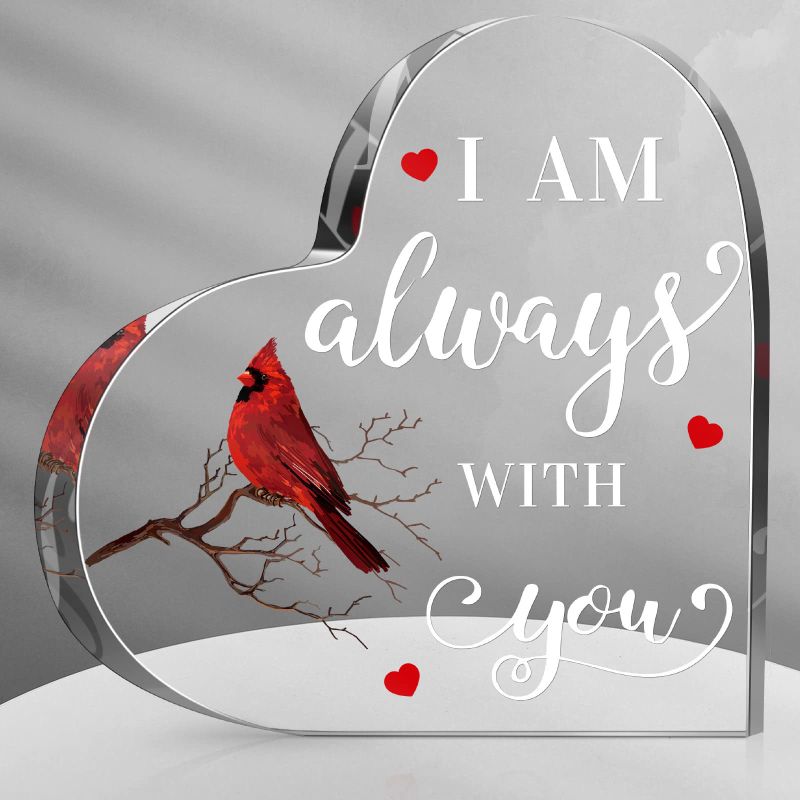 Photo 1 of Sympathy Gift Red Cardinal Gifts Decor Bereavement Gift Crystal Acrylic Heart Memorial Gift Condolence Gift for Loss of Loved One Table Centerpieces Remembrance Decor