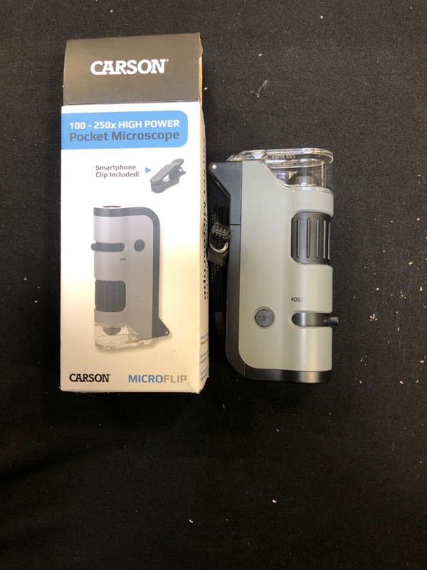 Photo 2 of Carson MicroFlip 100x-250x LED and UV Lighted Pocket Microscope with Flip Down Slide Base and Smartphone Digiscoping Clip - Bundled Kit Option with 24 Prepared Slides (MP-250, MP-250MU, MP-250BUN) Single Pack
