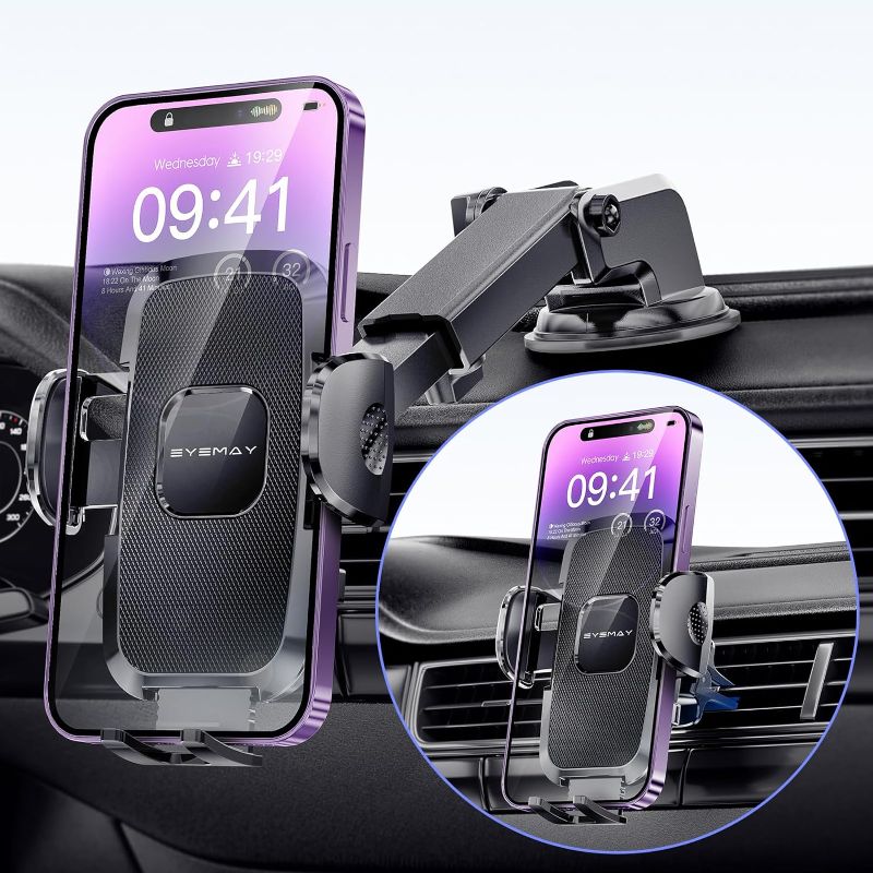 Photo 1 of Upgraded Phone Holder Car - [ Bumpy Roads Friendly ] Phone Mount for Car Dashboard Windshield Air Vent 3 in 1, Hand Free Mount for iPhone 15 14 13 12 Pro Max Samsung All Cell Phones