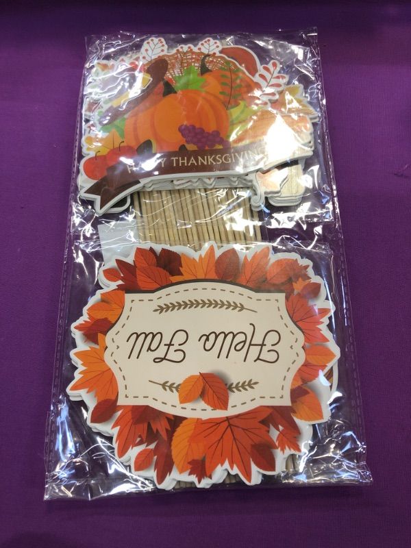 Photo 2 of 30 Pack Happy Thanksgiving Centerpieces for Tables, Fall Thanksgiving Table Decorations, Autumn Pumpkin Maple Leaves Turkey Table Toppers for Thanksgiving Day Party Decortions Supplies Home Decor