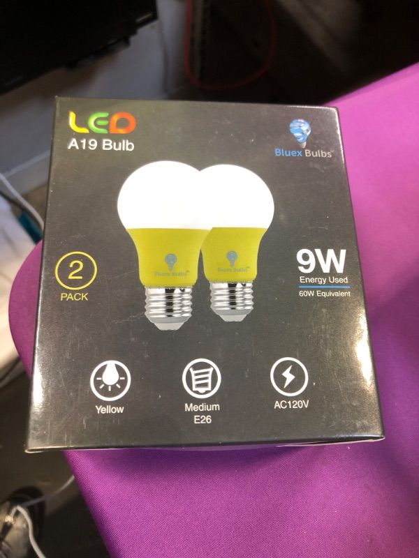 Photo 2 of Bluex Bulbs 2 Pack BlueX LED A19 Yellow Light Bulb - 9W (60Watt Equivalent) - E26 Base Yellow LED Yellow Bulb, Party Decoration, Porch, Home Lighting, Holiday Lighting, Decorative Illumination