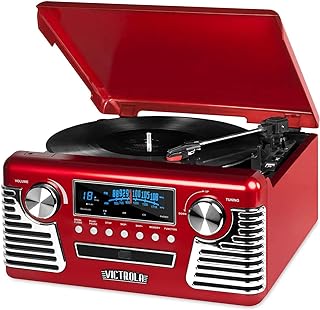 Photo 1 of Victrola 50's Retro Bluetooth Record Player & Multimedia Center with Built-in Speakers - 3-Speed Turntable, CD Player, AM/FM Radio | Vinyl to MP3 Recording | Wireless Music Streaming | Red
