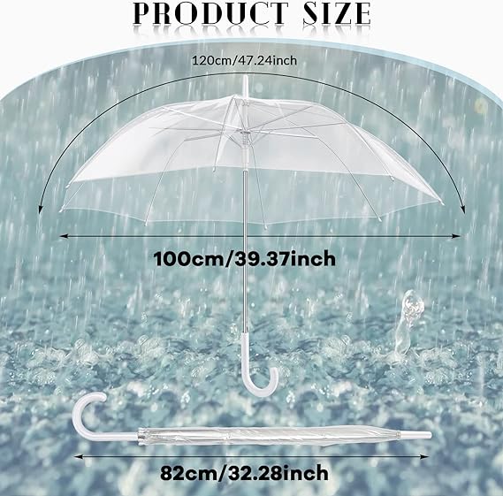 Photo 1 of 2 Pack of Transparent Umbrellas Auto Open J Hook Handle White Handle