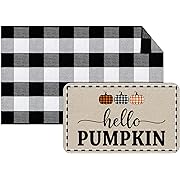 Photo 1 of 2 Pcs Fall Welcome Fall Door Mat for Outdoor Thanksgiving NonSlip Rubber Rug Holiday Decorative Seasonal Front Door Entrance Mat Buffalo Plaid Rug with Self Adhesive Dot for Indoor Outdoor (Pumpkin)
