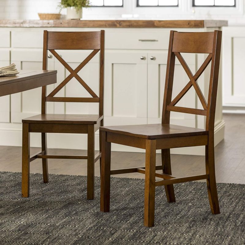 Photo 1 of Walker Edison Modern Farmhouse Wood X-Back Armless Dining Chairs Kitchen, Set of 2, Brown
