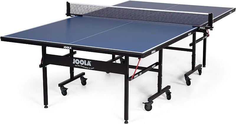 Photo 1 of JOOLA Inside - Professional MDF Indoor Table Tennis Table with Quick Clamp Ping Pong Net and Post Set - 10 Minute Easy Assembly - Ping Pong Table with Single Player Playback Mode
