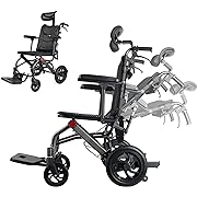 Photo 1 of Broobey Reclining Wheelchair Weight 29lbs for Adults and Seniors, Travel Transport Wheelchairs Lightweight Folding with Headrest and Backrest Multi-Angle Adjustment Support 220Lbs
