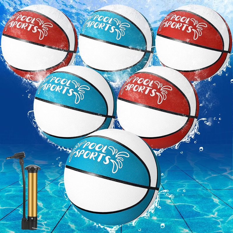 Photo 1 of 6 Pack Water Pool Basketballs Swimming Pool Basketball Pool Basketball Hoops Pool and Lake Waterproof 6 Pack Basketball for Pool Party Favors for Pool Games 
