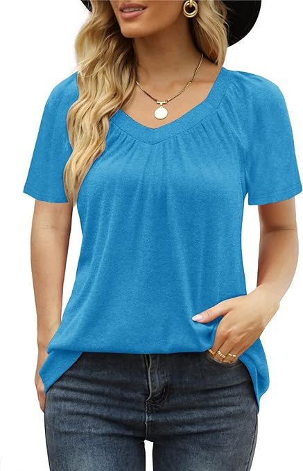 Photo 1 of Haloumoning Womens Tops Summer V Neck T Shirts Casual Loose Short Sleeve Tunic Tops- XL 
