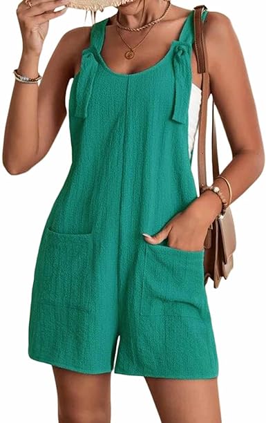 Photo 1 of CURBODO Summer Rompers for Women 2023 Adjustable Strap Overalls Knot Front Cute Shorts Jumpsuits with Pockets
- SIZE M
