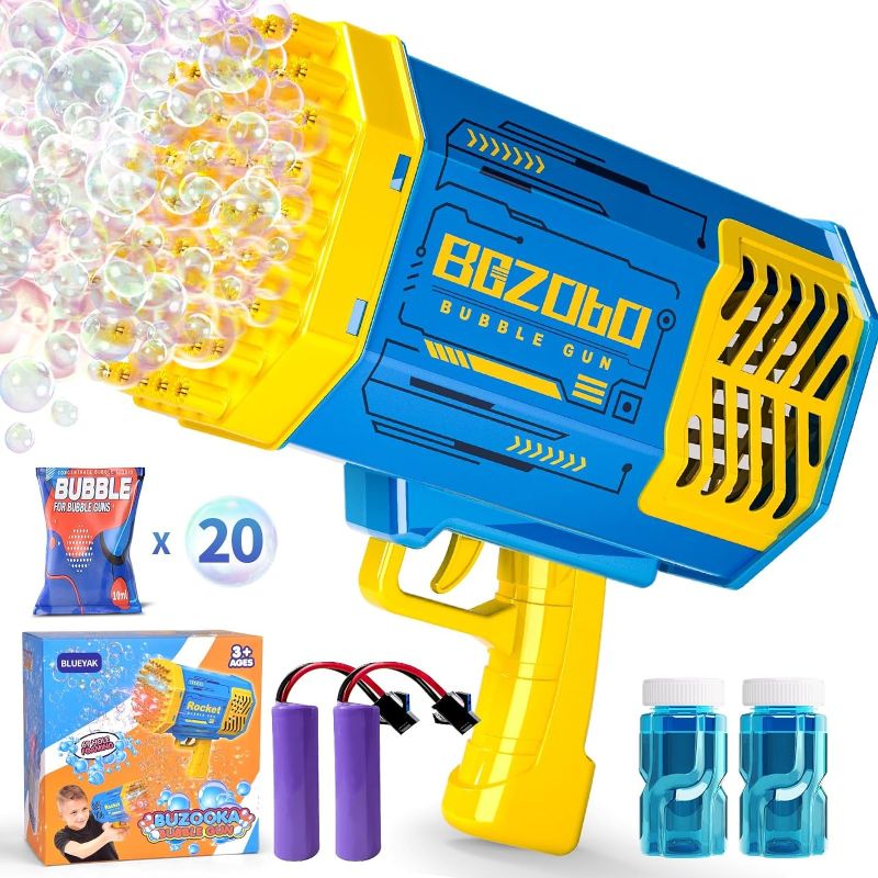 Photo 1 of Bubble Gun with 2 Batteries & Flash Lights, Bubble Machine Gun for Kids Adults Outdoor Activity, Bubble Machine for Parties Wedding Christmas Birthday Gifts - Blue Bubble Blower
