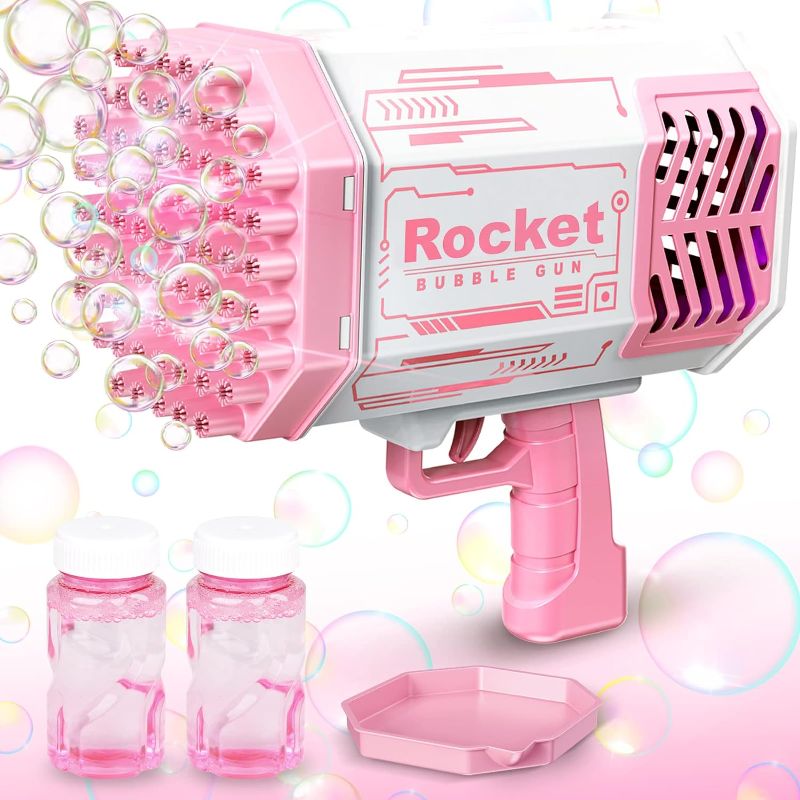 Photo 1 of Bubble Gun, 69 Holes Bubble Machine Gun with 2 Batteries, Bubble Machine for Kids Adults, Bubble Toys for 3 4 5 6 7 8 9 10 11 12 Year Old Girls Birthday Pink Bubble Blower
