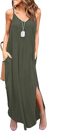 Photo 1 of  HUSKARY Women's Summer Casual Sleeveless V Neck Strappy Split Loose Dress Beach Cover Up Long Cami Maxi Dresses with Pocket
SIZE XXL (DIFFERENT PATTERN FROM PIC)
