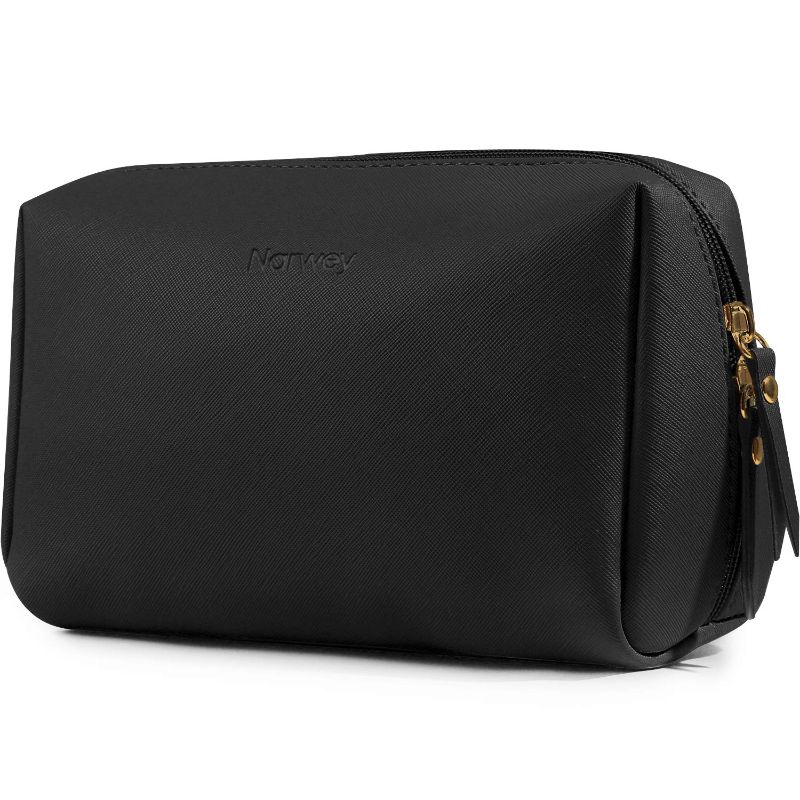 Photo 1 of Large Vegan Leather Makeup Bag Zipper Pouch Travel Cosmetic Organizer for Women (Large, Black)
