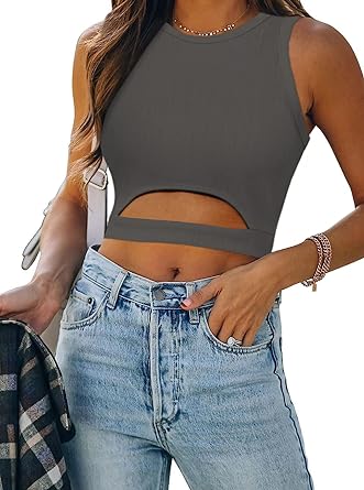 Photo 1 of Haloumoning Womens Cutout Sleeveless Crop Tops Summer Halter Cropped Crewneck Knitted Tank Tops for Women SIZE L
