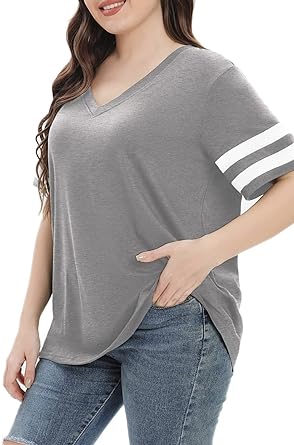 Photo 1 of Womens Plus Size Tops Summer Short Sleeve Casual Loose Tunic V Neck Tee T Shirts SIZE M
