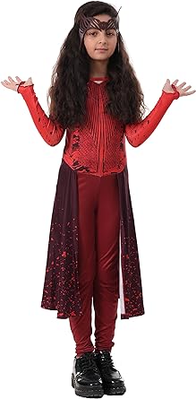 Photo 1 of nezababycos Kids Wanda Maximoff Costume Witch Cosplay Scarlet Jumpsuit with Headpiece Crown for Halloween Girls 3-10 Years
