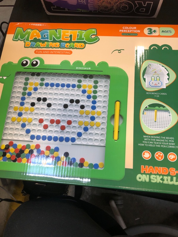Photo 1 of 108 Beads [Large Size] Magnetic Beans Drawing Board, Little Dinosaur, Magnetic Beans Puzzle Doodle Board Magnetic Pen Montessori Learning Toys for Toddlers Toy Kids Aged 3-6 Boys Girls
