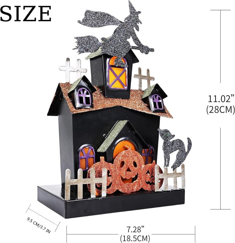 Photo 1 of 1 PCS Halloween Tabletop Decoration, House Decoration with LED Light, Halloween Sign Indoor Fireplace Desk Kitchen Table Ornament
