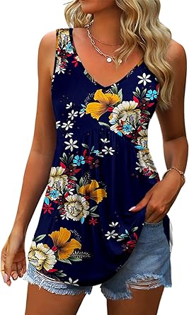 Photo 1 of Womens Tank Tops Sleeveless Tshirt Casual Summer Vneck Loose Fit Blouse (M)
