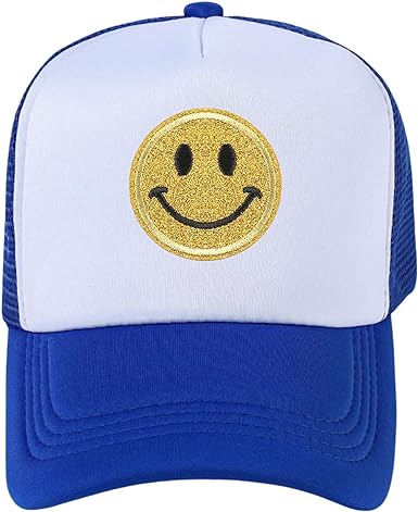 Photo 1 of lycycse Womens Trucker Hat Mesh Neon Preppy Hats with Sequins Smile Patch Y2K Hat Retro Baseball Cap
