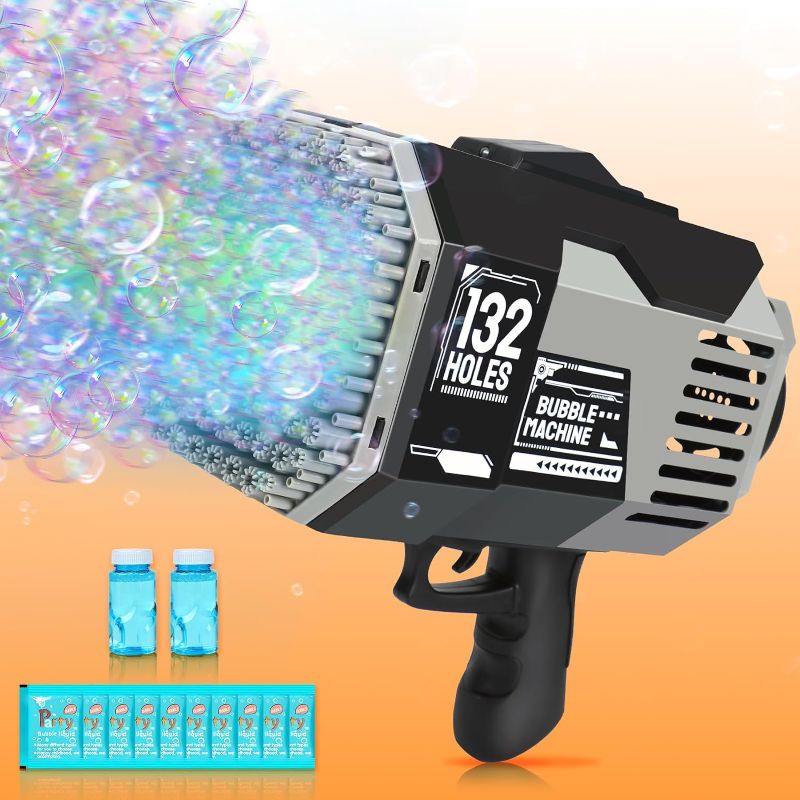 Photo 1 of KUTGY Bazooka Bubble Gun Blaster 132 Holes with LED Lights,Big Rocket Boom Bubble Machine Blower,Bubble Maker Toys for Wedding Outdoor Birthday Party Favors Gift(Gray)
