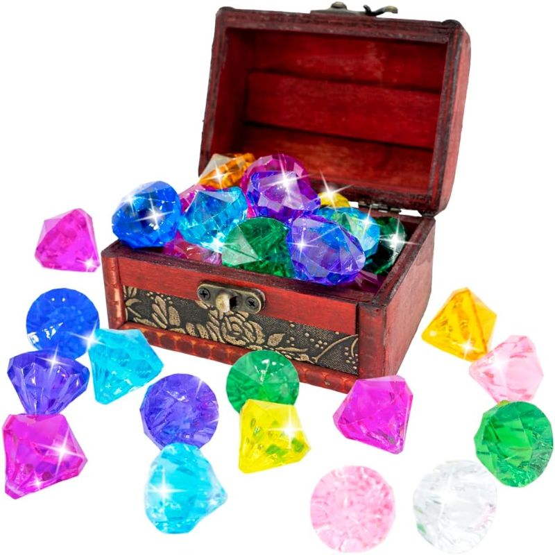 Photo 1 of Jinhua Yiyan Diving Gem Pool Toy 15 Colorful Big Diamond Set with Big Treasure Pirate Box Summer Swimming Gem Pool Toys
