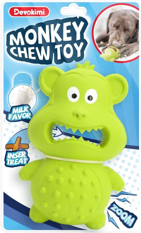 Photo 1 of Dog Chew Toys for Aggressive Chewers, Tough Dog Teeth Cleaning Toy, Squeaky Durable Interactive Dog Toy for Medium Large Breed Dogs, Natural Rubber Milk Flavored Puzzle Toys (Green)
