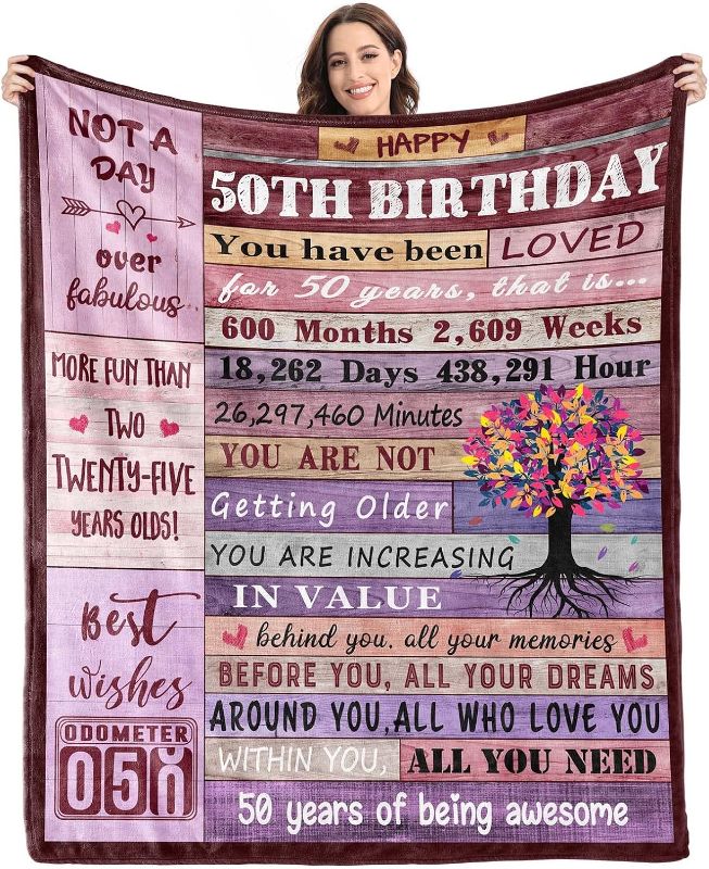Photo 1 of 50th Birthday Gifts for Women Blanket,50th Birthday Gift Ideas,50th Birthday Decorations,50 Birthday Gifts for Women,50 Year Old Gifts for Women,1973 Birthday Gifts for Women,Throw Blanket 60"x50" (PICTURE IS AN EXAMPLE)

