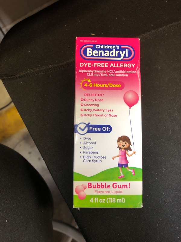 Photo 2 of Benadryl Children's Dye-Free Allergy Liquid, Diphenhydramine HCl, Bubble Gum, 4 fl. oz 2025/04