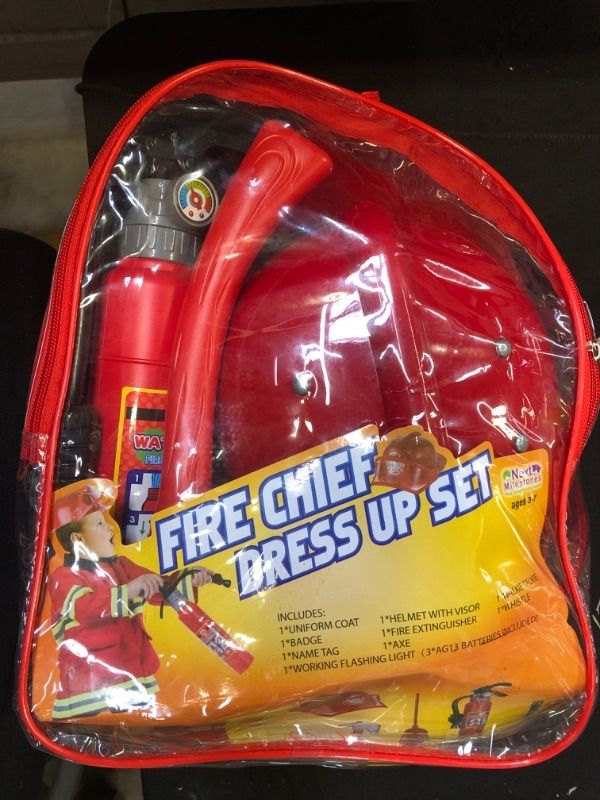 Photo 2 of Next Milestones Firefighter Costume for Boys and Girls 9 Pieces Pretend Play Set for Kids - Fireman Toys
