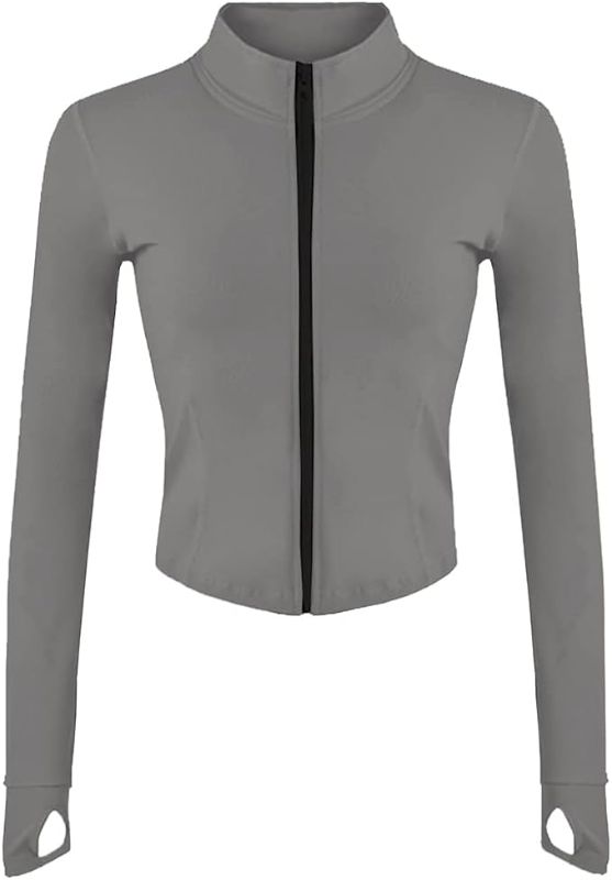 Photo 1 of  Womens Lightweight Full Zip Running Track Jacket Workout Slim Fit Yoga Sportwear with Thumb Holes- SIZE M
