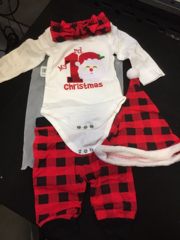 Photo 1 of Baby Boys OR Girls My 1st Christmas Outfits My First Christmas Letter Print Romper+Red Plaid Pants Set- SIZE 3-6M