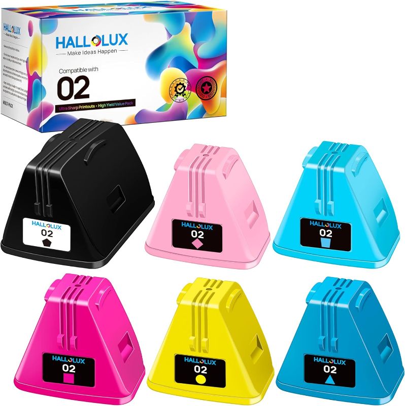 Photo 1 of HALLOLUX 02 Ink Cartridge Replacement for HP 02 Ink Cartridge to Compatible with Photosmart 8250 C6180 C6280 C7200 C7250 C7280 C8180 D7360 D7460 Printers (6-Pack)
