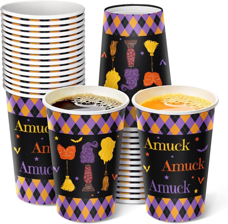 Photo 1 of 2 PACK--Halloween Disposable Cups for Kids Adults 30 Pack, Hot/Cold Drinking Paper Cups, Hocus Pocus Halloween Party Supplies, Holiday Witches Halloween Party Cups 12 oz Amuck Plaid Black
