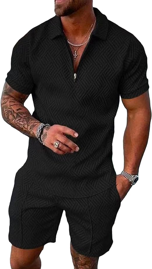 Photo 1 of Beotyshow Mens Polo Shirt and Shorts Sets Outfits 2 Piece Fashion Summer Tracksuits Casual Short Sleeve Set- SIZE S 
