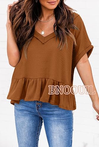 Photo 1 of BNOOUIL V Neck T Shirts for Women Short Sleeve Dressy Casual Maternity Summer Babydoll Flowy Peplum Tops small purple