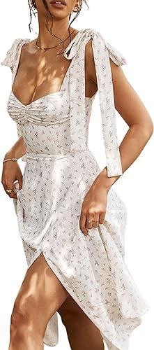 Photo 1 of Omoone Women's Strappy Slip Dress Tie Shoulder Floral Bodycon Dresses Sleeveless Slit Dress med