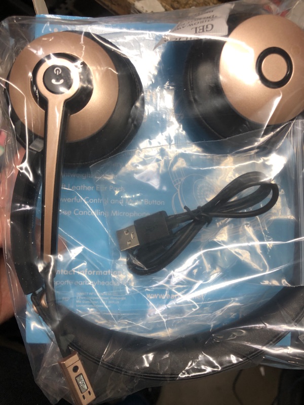 Photo 2 of Earbay Wireless Headset, Bluetooth Headsets with Microphone Noise Cancelling, On Ear Headphones with Mic Mute, Handsfree PC Headsets for Zoom/Ms Teams/Skype/Dual Connect/Laptop/iPhone/Tablet Gold