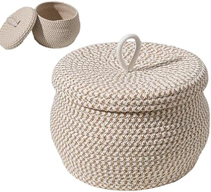 Photo 1 of  Cotton Rope Storage Basket with Lid, Round Woven Organizer Basket Small Lidded Container Basket Decorative Storage Bin Home Organizing 2 pair