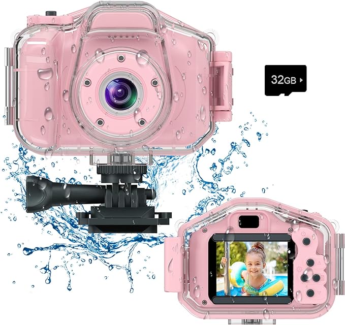 Photo 1 of Agoigo Kids Waterproof Camera Toys for 3-12 Year Old Boys Girls Christmas Birthday Gifts Underwater Sports HD Children Digital Action Camera 2 Inch Screen with 32GB Card 