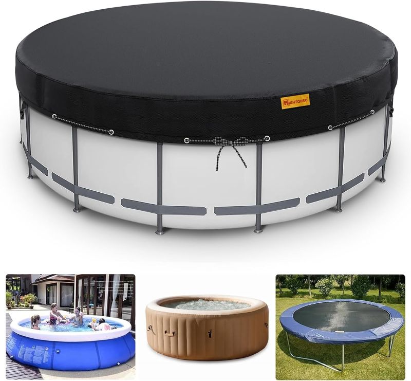 Photo 1 of 18 Ft Round Pool Cover, Inground Pool Cover, Pool Covers for Above Ground Pools, Swimming Pool Cover Protector with Tie-Down Ropes & Sandbag Increase Stability, Waterproof Dustproof Hot Tub Cover
